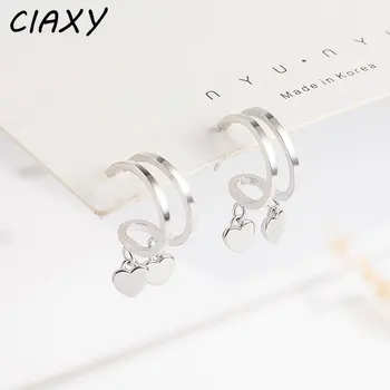 Женские серьги в форме сердца серебристого цвета CIAXY, индивидуальность, двухслойный дизайн, серьги для любви, Корейские модные ювелирные изделия