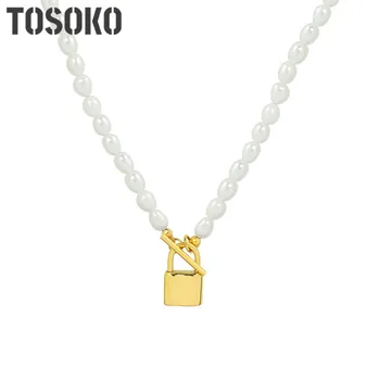Ювелирные изделия из нержавеющей стали TOSOKO с замком на кнопке, ожерелье из пресноводного жемчуга ручной работы, Женское элегантное модное ожерелье BSP102