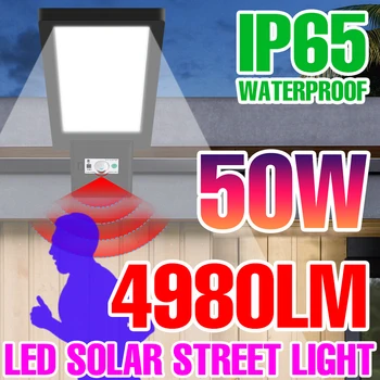 Солнечные светодиодные прожекторы Наружные IP65 Водонепроницаемые 50 Вт, украшения для внутреннего дворика и сада, Наружные настенные светильники с датчиком движения, отражатели