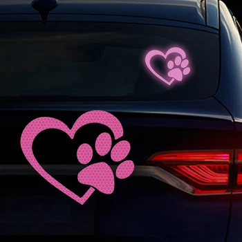 Любящее сердце, Отпечаток собачьей лапы, Светоотражающая наклейка для окна автомобиля, бампер, предупреждающий знак ночного вождения, Отражающая Наклейка с изображением животного
