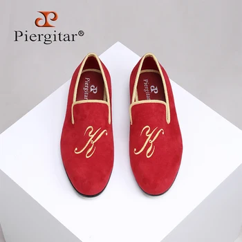 Piergitar/2021 г. мужские замшевые туфли в новом стиле с вышитыми индивидуальными буквами на свадьбу и выпускной мужские лоферы больших размеров