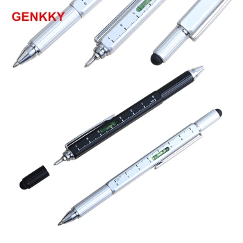 Многофункциональная ручка, Металлический инструмент, шариковые ручки, Отвертка, линейка, спиртовой уровень с крышкой и шкалой, многофункциональная металлическая ручка 5 в 1