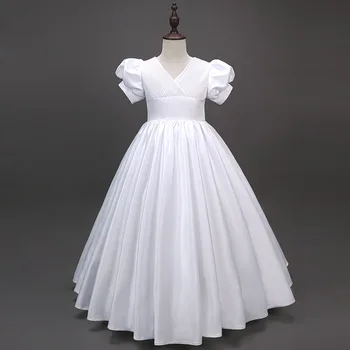Детское платье подружки невесты, праздничное платье принцессы с цветочным узором для девочек, платье для выступлений, белая длинная юбка, vestidos от 7 до 12 лет, от 4 до 6 лет, однотонное платье