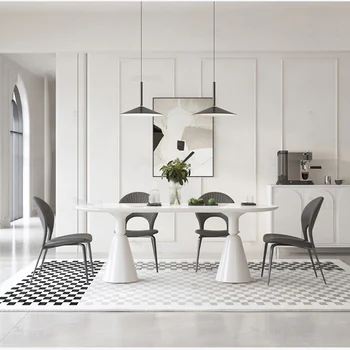 Черно-белая каменная плита гостиничный обеденный стол маленький семейный современный обеденный стол прямоугольный обеденный стол