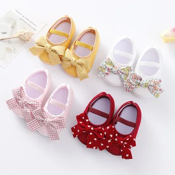 Комплект обуви для новорожденных с милым бантиком для первых ходунков с повязкой на голову Для девочек, малышей, Обувь на мягкой подошве, Осенне-зимняя обувь