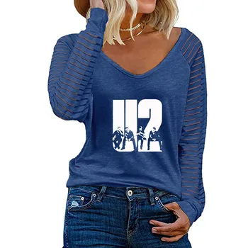 Прекрасная свободная футболка с графическим буквенным принтом U2 band, женская футболка в полоску с длинным рукавом, подарок для влюбленных, весна-осень, повседневные мягкие топы