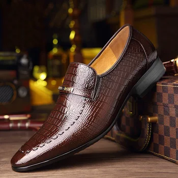 Мужские деловые туфли с роскошным крокодиловым узором из искусственной кожи, Повседневная Светская обувь, Мужская Свадебная Обувь Zapatos Hombre