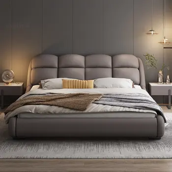 Итальянский минималистичный Кожаный каркас кровати, мебель для спальни, Скандинавские каркасы для двуспальной кровати 1,8 м, Домашняя квартира, Главная спальня, кровать