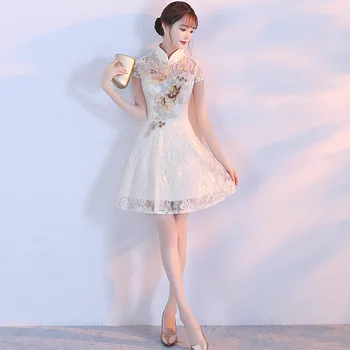 Мини-платье Cheongsam 2020 new temperament lady fresh короткое вышитое кружевное банкетное платье cheongsam
