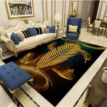 Креативные ковры с 3D-принтом с золотым рисунком из перьев для гостиной, спальни, фланелевого модного дивана, домашнего декоративного коврика для пола