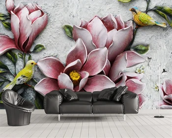 Бейбехан Пользовательские обои 3D рельеф магнолия птица фон стены домашний декор гостиная спальня телевизор диван фрески 3d обои