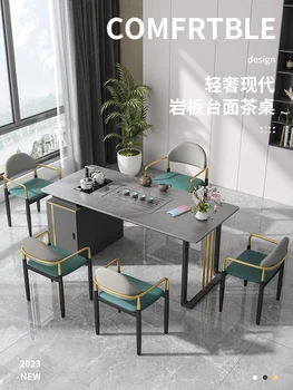 Современный простой и роскошный чайный столик и стул slate, комбинированный журнальный столик, встроенный чайник для офисного чая Kungfu slate