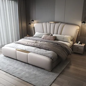 Легкая итальянская роскошная кожаная кровать 1,5 метра 1,8 метра, высококачественная современная двуспальная кровать по контракту, новый защитник, предназначенная для хранения.