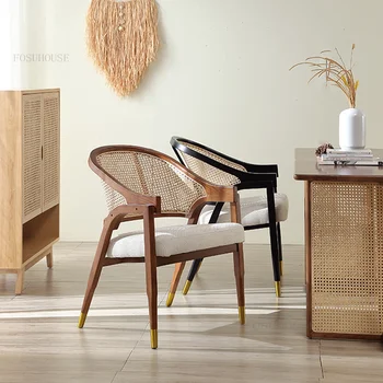 Скандинавский свет, роскошные обеденные стулья из массива дерева для столовой, кресло, современный Дизайнерский обеденный стул из ротанга, кресло для отдыха со спинкой