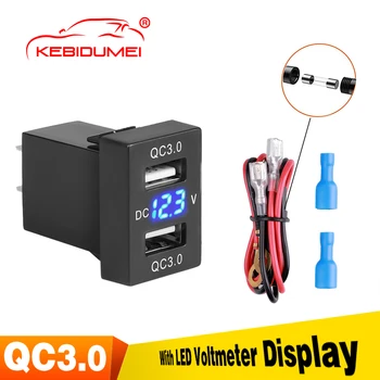 Двойное Автомобильное Зарядное Устройство USB 12V QC3.0 LED Вольтметр Адаптер Питания С Цифровым Дисплеем Напряжения Для Toyota Corolla/Prado / Reiz
