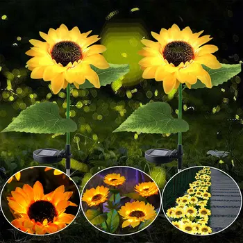 Солнечные наземные фонари Sunflower Садовые наружные Солнечные светодиодные фонари Водонепроницаемая Светодиодная солнечная лампа для украшения сада Дорожка для газона