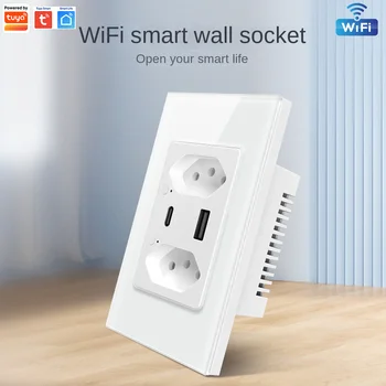 Tuya Wifi BR Настенная розетка с USB-портом Type C Rrazilian Smart Switch Работает с приложением Smart Life Alexa Google Home